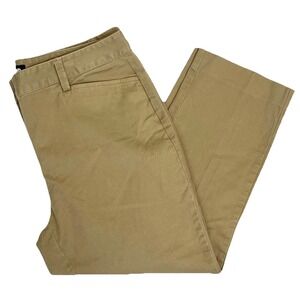 Lands' End Womens Chino Crop Pants 12 Petite Tan Khaki Slim Leg Mid Rise Stretch
